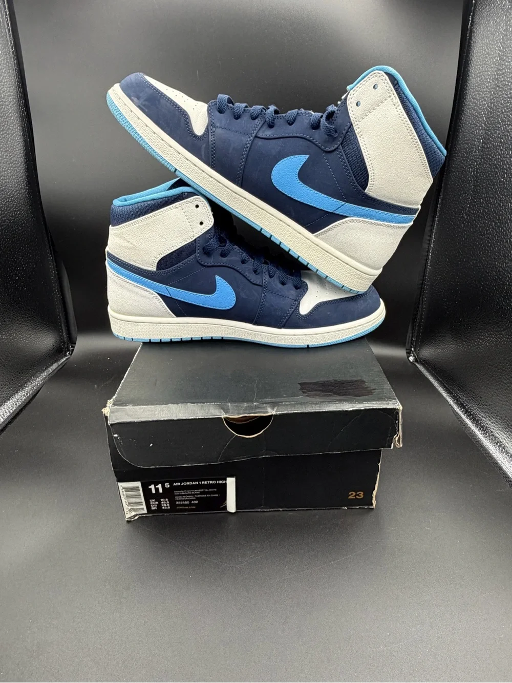 Air Jordan 1 High Top Sneakers in midnight navy and University Blue 11.5 M A+